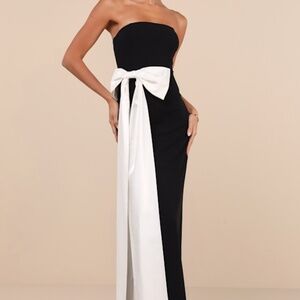 Lulus Marvelous Vision Black Strapless Bow Column Maxi Dress - Size XL